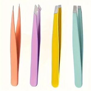 NEW 4 piece Tweezer Set Angled Tip, Slant Tip, Eyebrow, Precision Tools